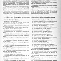 3076 - Page 21 - Tarif des accidents du travail. II, Convention d’arbitrage. b) Fonctionnement des Commissions d’arbitrage / C) Liste des Compagnies d’assurances adhérentes à la Convention d’arbitrage