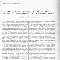 0012 - Page 9 - Partie scientifique. Travaux originaux. Traitement des blessures ostéo - articulaires d’après les enseignements de la dernière guerre, par le Docteur Dupuy de Frenelle