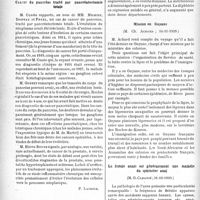 0087 - Page 84 - Partie scientifique. L’actualité scientifique. Les Sociétés Savantes. Paris. Académie de chirurgie, Séance du 3 janvier 1940. Mégacôlon congénital. Echec de la sympathicectomie. Colectomie. Guérison / Cancer du pancréas traité par pancréatectomie totale / Académie de médecine. Maladies contagieuses observées en France en 1938, 14-11-1939 / Mission en Guyane, (14-11-1939) / La fistule anale est généralement une maladie du sphincter anal, (31-10-1939)