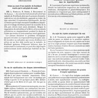 0130 - Page 125 - Partie scientifique. L’actualité scientifique. Les Sociétés Savantes. Montpellier. Société des sciences médicales et biologiques de Montpellier Et du Languedoc méditerranéen. Ictère au cours d’une maladie de Bouillaud traitée par le salicylate de soude / Lille. Société médicale et anatomo-clinique. Un cas de calcification des disques intervertébraux / Hyperthyroïdie par toxicomanie / Indications thérapeutiques générales dans les hyperthyroïdies / Toulouse. Société de médecine. Au sujet des kystes néoplasiques du sein / Lésion des extrémités osseuses des genoux d’origine syphilitique / Radiographie du lobe azygos