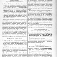 0132 - Page 127 - Partie scientifique. L’actualité scientifique. Les livres. Curiethérapie des tumeurs malignes des voies aériennes et digestives supérieures, par professeur C. Torrigiani, Editions Delmas, Bordeaux / L’exploration radiologique des tumeurs de l’hypopharynx et du larynx, par P.-C. Huet et M. Péri, Le François, éditeur, Paris / Ce qu’il faut savoir des nouveaux traitements de la blennorragie, par Docteur G. Franck, Librairie Amédée Legrand, Paris, 1939 / Psychologie consonantiste, par Docteur St. Odobleja, Librairie Maloine, Paris