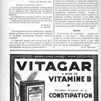 0151 - Page 144-L - A travers l’officiel. La question du logement du médecin requis hors de son domicile / Correspondance. Application des tarifs d'honoraires. Accidents du travail. Luxations de vertébrés