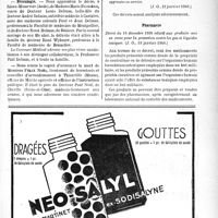 0156 - Page VII-149 - Dernières nouvelles. Naissances / Nécrologie [Mme Marie Bessière, Monsieur Félix Noèl] / A travers l’officiel. Pensions militaires / Pharmacie