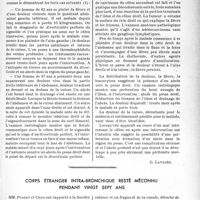 0164 - Page 157 - Partie scientifique. Travaux originaux. Douleur de la cuisse révélatrice d’une perforation intestinale [G. Lavalée] / Corps étranger intra-bronchique resté méconnu pendant vingt-sept ans