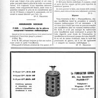 0187 - Page 180-XLVI - Correspondance. Application des tarifs d'honoraires. Accidents du Travail. Pansement plus injection intramusculaire / Assurances sociales. L'insufflation de la plèvre comprend l'examen radioscopique