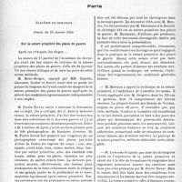 0209 - Page 202 - Partie scientifique. L’actualité scientifique. Les Sociétés Savantes. Paris. Académie de chirurgie, Séance du 24 janvier 1940. Sur la suture primitive des plaies de guerre