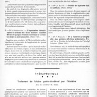 0256 - Page 249 - Partie scientifique. L’actualité scientifique. Les Thèses. De l’arthrotomie dans les hydarthroses du genou (dites essentielles). Sa valeur diagnostique et thérapeutique, par Dr P. Derieux (Thèse 1939.) / L’organisation administrative et médicale de l’Ecole militaire enfantine Hériot. De quelques résultats concernant la vaccination triple en milieu infantile, par Dr A. Seidengart (Thèse 1939.) / Troubles du myocarde dans les anémies, par Dr Ch. Baugé (Thèse 1939.) / De la valeur de la tomographie dans quelques affections pulmonaires, par Dr P. Viallet (Thèse 1939.) / Thérapeutique. Traitement de l’ulcère gastro-duodénal par l’histidine, par le Docteur M. Beer