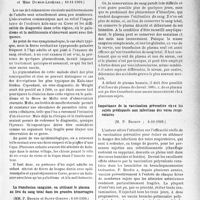 0298 - Page 291 - Partie scientifique. L’actualité scientifique. Les Sociétés Savantes. Paris. Société médicale des hôpitaux de Paris. Un nouveau cas de leishmaniose viscérale de l’adulte d’origine corse, (10-11-1939) / La transfusion sanguine, en utilisant le plasma au lieu du sang total dans les grandes hémorragies, (6-10-1939) / Importance de la vaccination préventive chez les sujets prédisposés aux infections des voies respiratoires, (6-10-1939)