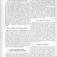 0299 - Page 292 - Partie scientifique. L’actualité scientifique. Les Sociétés Savantes. Toulouse. Société de médecine, chirurgie et pharmacie. Rhumatisme chronique ankylosant, mycose des ongles, traitement par le Lugol / Sur les récidives de l’acrodynie infantile / Syndrome de néphrose lipoïdique dans deux néphropathies sans oedème / Traitement de l’incontinence nocturne d’urine chez l’enfant / Corps étranger de la plèvre / Paralysie mélitococcique