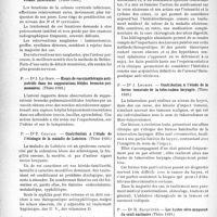 0301 - Page 294 - Partie scientifique. L’actualité scientifique. Les Thèses. Valeur comparée des traitements des luxations traumatiques des vertèbres cervicales inférieures, Dr Th. Courtois (Thèse 1939.) / Essais de vaccinothérapie antiputride dans les suppurations fétides broncho-pulmonaires, Dr I. Le Goff (Thèse 1939.) / Contribution à l’étude de l’étiologie de la maladie de Lobstein, Dr P. Coquais (Thèse 1939.) / Traitement de l’ulcère gastro-duodénal par l’histidine, Dr M. Beer (Thèse 1938.) / Contribution à l’étude de la forme tumorale de la tuberculose laryngée, Dr J. Lhomme (Thèse 1939.) / Les kystes séro-muqueux du seuil narinaire, Dr R. Sacquépée (Thèse 1939.)