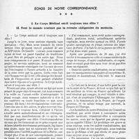 0328 - Page 321 - Propos du jour. Échos de notre correspondance. I. Le Corps Médical est-il toujours une élite ? II. Tout le monde n'admet pas la retraite obligatoire du médecin [J. Noir]