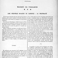 0344 - Page 337 - Partie professionnelle, Hygiène, Assistance, Mutualité, Intérêts corporatifs, Variétés. Bulletin de l’Actualité. Une nouvelle maladie de carence : la neutralité