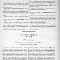 0382 - Page 375 - Partie scientifique. L’actualité scientifique. Les Thèses. De la gangrène cutanée progressive post-opératoire, Dr Ch. Tatout (Thèse 1939.) / L’acromélalgie, Dr Ch. Agnard (Thèse 1939.) / L’opération de Stöffel, Dr A. Arviset (Thèse 1939.) / Thérapeutique. L’hypotension. Son importance, son traitement par le Silymar