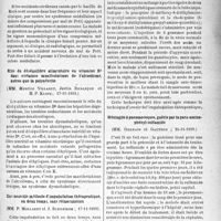 0422 - Page 415 - Partie scientifique. L’actualité scientifique. Les Sociétés Savantes. Paris. Société médicale des hôpitaux de Paris. Syndrome de Brown-Séquard chez une tuberculeuse pulmonaire, (20-10-1939) / Rôle du déséquilibre alimentaire en vitamine B1 dans certaines manifestations de l’alcoolisme, autres que la polynévrite, (17-11-1939) / Une nouvelle méthode d’impaludation thérapeutique, en deux temps, sans réinoculation, (17-11-1939) / Méningite à pneumocoques, guérie par la para-amino-phényl-sulfamide, (24-11-1939)
