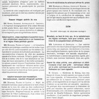 0466 - Page 459 - Partie scientifique. L'actualité scientifique. Les Sociétés Savantes. Montpellier. Société des sciences médicales et biologiques de Montpellier et du Languedoc méditerranéen. Cholépéritoine par cholécystite aiguë sans perforation / Syndrome péritonéal aigu relevant d’un pseudo-kyste du pancréas / Tumeur bénigne ulcérée du sein / Aphasie motrice, crises comitiales et asymétrie vasculaire périphérique consécutives à un traumatisme de la région fronto-pariétale gauche / Amnésie lacunaire post-traumatique. Etat confusionnel, amnésie rétrograde partielle / L’opothérapie ovarienne dans les artérites oblitérantes et les angiospasmes / Un cas de calcification du ménisque interne du genou / Lille. Société médicale et anatomo-clinique. Résultats, au bout de trois ans, de la radiothérapie des régions surrénales, faite pour artérite, après échec de la sympathectomie périfémorale / Cancer du côlon pelvien, avec adhérence et rétrécissement d’une anse grêle ; entérotomie idéale sur le grêle, colectomie par le procédé de Bouilly-Volkmann sur l’anse sigmoïde