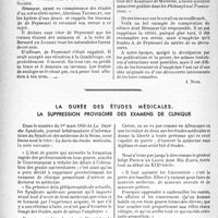 0589 - Page 582 - Propos du jour. La grande ressource du conformisme: la conspiration du silence. Quelques exemples / La durée des études médicales. La suppression provisoire des examens de clinique [J. Noir]