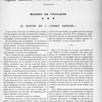 0604 - Page 597 - Partie professionnelle, Hygiène, Assistance, Mutualité, Intérêts corporatifs, Variétés. Bulletin de l’Actualité. Le destin de l'«homo sapiens »