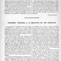 0607 - Page 600 - Partie professionnelle, Hygiène, Assistance, Mutualité, Intérêts corporatifs, Variétés. Bulletin de l’Actualité. A propos des certificats de complaisance / Confrères, attention à la rédaction de vos certificats