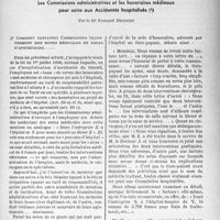 0608 - Page 601 - Partie professionnelle, Hygiène, Assistance, Mutualité, Intérêts corporatifs, Variétés. Bulletin de l’Actualité. Accidents du travail. Les Commissions administratives et les honoraires médicaux pour soins aux Accidentés hospitalisés