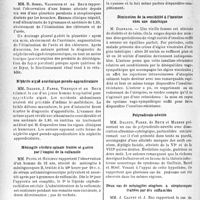 0645 - Page 638 - Partie scientifique. L’actualité scientifique. Les Sociétés Savantes. Toulouse. Société de médecine. Rétention azotée au cours d’une pleurésie purulente / Néphrite aiguë azotémique pseudo-appendiculaire / Méningite cérébro-spinale traitée et guérie par l’emploi de la sulfamide / Cardiothyréose évoluant sans signe classique d’hyperthyroïdie / Diminution de la sensibilité à l’insuline chez une diabétique / Polyradiculo-névrite / Deux cas de méningites otogènes à streptocoques traitées par des sulfamides