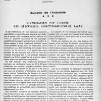 0648 - Page 641 - Partie professionnelle, Hygiène, Assistance, Mutualité, Intérêts corporatifs, Variétés. Bulletin de l'Actualité. L’utilisation par l'armée des réservistes fonctionnellement tarés