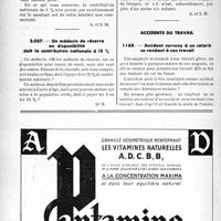 0665 - Page 658-XLVIII - Correspondance. Fiscalité. Paiement de la contribution nationale / Un médecin de réserve en disponibilité doit la contribution nationale à 15 % / Accidents du travail. Accident survenu à un salarié se rendant à son travail