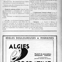 0672 - Page VII-665 - Dernières nouvelles. Clinique médicale de l’Hôtel-Dieu / Faculté de médecine de Paris / F. E. M / Société française de prophylaxie sanitaire et morale / IIe Salon de la France d’Outre-Mer / L’établissement thermal de Royat / Naissances