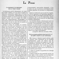 0688 - Page 681 - Partie scientifique. L’actualité scientifique. La Presse. Le traitement de la tuberculose chez la femme enceinte [(Languedoc Médical, novembre 1939)] / Sur la vaccination antituberculeuse par le B. C. G. par piqûres cutanées ou par scarifications [(La Presse Médicale, 16 janvier 1940)]