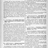 0693 - Page 686 - Partie scientifique. L’actualité scientifique. Les thèses. Les sigmoïdites et périsigmoïdites de l’adulte. Etiologie. Formes cliniques. Radiologie, Docteur J. Arnous (Thèse, 1939) / Les céphalées. Etude séméio-logique et pathogénique. Leur mécanisme veineux, Dr R. Trotot (Thèse 1939) / Quelques travaux récents de médecine légale roumaine, Dr W. Guttmann (Thèse 1939) / Contribution à l’étude des accidents du ski, Dr A. Grunewald (Thèse 1939.) / Les syndromes vasculaires fonctionnels en obstétrique. Essai de physiologie et de pathologie générale, Dr Cl. Bouchacourt (Thèse 1939.) / Contribution à l’étude du traitement des uréthrites blennorragiques par les sulfamides, Dr P. Camus (Thèse 1939.)