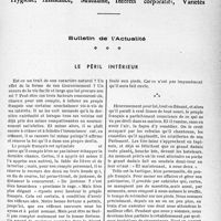 0744 - Page 737 - Partie professionnelle, Hygiène, Assistance, Mutualité, Intérêts corporatifs, Variétés. Bulletin de l’Actualité. Le péril intérieur