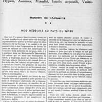 0796 - Page 789 - Partie professionnelle, Hygiène, Assistance, Mutualité, Intérêts corporatifs, Variétés. Bulletin de l’Actualité. Nos médecins au pays du nord