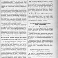 0842 - Page 835 - Partie scientifique. L'actualité scientifique. Les Sociétés Savantes. Paris. Société médicale des hôpitaux de Paris. Méningite à pneumocoques, guérie par les sulfamides ; troisième méningite en sept ans, (23-2-1940) / Hépato-néphrite saturnine suraiguë post-abortive, (16-2-1940) / Réunion médico-chirurgicale de la VIIIe région, Séance du 15 février 1940. Sur deux cas de chirurgie de la rate / Deux cas d’accidents nerveux chez des sujets atteints d’anémie grave / La détermination des groupes sanguins : l’épreuve de Beth Vincent et ses erreurs
