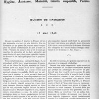 0844 - Page 837 - Partie professionnelle, Hygiène, Assistance, Mutualité, Intérêts corporatifs, Variétés. Bulletin de l’Actualité. 10 Mai 1940