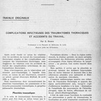 0880 - Page 867 - Partie scientifique. Travaux originaux. Complications infectieuses des traumatismes thoraciques et accidents du travail, par E. Duhot