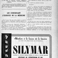 0900 - Page XXXV-885 - Partie professionnelle, Hygiène, Assistance, Mutualité, Intérêts Corporatifs, Variétés. Bulletin de l’actualité. Et pourtant il faut vivre ! / Loi concernant l’exercice de la médecine