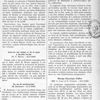 0952 - Page 933 - Partie scientifique. L’actualité scientifique. Les Sociétés Savantes. Paris. Académie de chirurgie. Sur une entorse tibio-tarsienne, (21-2-1940) / Synovite des doigts et de la main à bacilles bovins, (28-2-1940) / Un cas de myélocytome, (21 -2-1940) / Société médicale des hôpitaux de Paris. Méningite aiguë primitive à pneumocoques ; guérison rapide par les sulfamides, (23-2-1940) / Blocage thoracique d’effort, (23-2-1940)