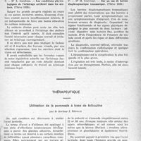 0954 - Page 935 - Partie scientifique. L’actualité scientifique. Les thèses. Les conditions physiologiques de l’éclairage artificiel dans les ateliers, Dr A. Auzeloux (Thèse 1939.) / Sur un cas de hernie diaphragmatique traumatique, Dr H. Couvreur (Thèse 1939.) / Thérapeutique. Utilisation de la pommade à base de folliculine, par le docteur J. Bénech