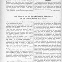 0957 - Page 938 - Partie professionnelle, Hygiène, Assistance, Mutualité, Intérêts Corporatifs, Variétés. Exercice de la Médecine par les Étrangers / Les difficultés et inconvénients pratiques de la vérification des décès