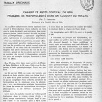 0982 - Page 963 - Partie scientifique. Travaux originaux. Panaris et abcès cortical du rein problème de responsabilité dans un accident du travail, par C. Lepoutre
