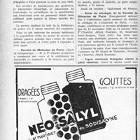 1011 - Page 992-VI - Dernières Nouvelles. Académie de Médecine. Les services d’hygiène à Paris pendant le mois de juin 1940 / Faculté de Médecine de Paris. Chaire de thérapeutique / Ecole de sérologie de la Faculté de Médecine de Paris / Ligue nationale française contre le péril vénérien