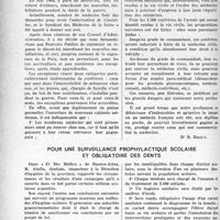 1033 - Page 1012 - Partie professionnelle, Hygiène, Assistance, Mutualité, Intérêts Corporatifs, Variétés. Questions professionnelles médicales actuelles. Représentation d’une partie absente / Pour une surveillance prophylactique scolaire et obligatoire des dents