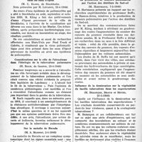 1065 - Page 1042 - Partie scientifique. L’actualité scientifique. Les Sociétés Savantes. Paris. Académie de médecine. Sur la présence du virus poliomyélitique dans les eaux d’égout, (23-4-1940) / Considérations sur le rôle de l’alcoolisme dans l’étiologie de la tuberculose pulmonaire, (23-4-1940) / Sur la maladie de Harada, (2-4-1940) / La production de tumeurs pulmonaires par l’action des distillats du fuel-oil, (7-5-1940) / Influence de la dessiccation sur la végétabilité du bacille tuberculeux dans les expectorations, (21-5-1940)