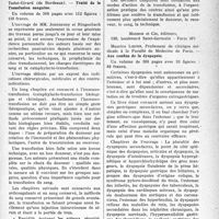 1108 - Page 1085 - Partie scientifique. L’actualité professionnelle. Les livres. Traité de la Transfusion sanguine par G. Jeanneney. Masson et Cie, éditeurs, Paris / Aux confins de la dyspepsie, par Maurice Loeper. Masson et Cie, éditeurs, Paris