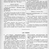 1223 - Page 1200 - Partie scientifique. L’actualité scientifique. Les livres. Hormones et Hormonothérapie, par Docteur Louis Moinson. Librairie Maloine, Paris / Rééducation psychothérapique, par le Docteur Pierre Prost. Editions J. Olivier, Paris / Les thèses. Déterminations pulmonaires et ganglio-médiastinales du syndrome de Besnier-Boeck-Schaumann. Travail de la clinique de la tuberculose, service du Professeur Troisier, Dr J. Ortholan (Thèse, 1939) / Contribution à l’étude de l’électro-résection endo-urétroscopique dans le cas de cancer de la prostate, en vue de rétablir la miction par les voies naturelles, Dr R. Wolff (Thèse, 1939)