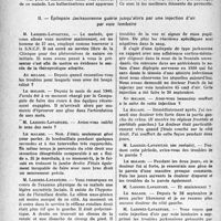 1303 - Page 1280 - Partie scientifique. Travaux originaux. Faculté de Médecine de Paris. Présentations de malades du 12 octobre 1940 par le professeur Laignel-Lavastine, rédigées par le Docteur Lionel Vidard, chef de clinique à l’hôpital Sainte-Anne. I. — Psychose réactionnelle suivie de dépression et de persécution chez un paranoïaque / II. — Épilepsie Jacksonienne guérie jusqu’alors par une injection d’air par voie lombaire