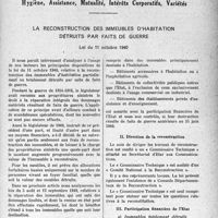 1312 - Page 1289 - Partie professionnelle, Hygiène, Assistance, Mutualité, Intérêts Corporatifs, Variétés. La reconstruction des immeubles d’habitation détruits par faits de guerre