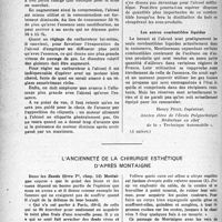 1319 - Page 1296 - Partie professionnelle, Hygiène, Assistance, Mutualité, Intérêts Corporatifs, Variétés. Chronique automobile. Comment utiliser les différents succédanés de l'essence ?, (Suite) / L’ancienneté de la chirurgie esthétique d’après montaigne