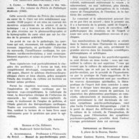 1398 - Page 1375 - Partie scientifique. L'actualité scientifique. Les livres. Maladies du coeur et des vaisseaux, par A. Clerc. Masson et Cie, Editeurs, Paris, 1940 / Manuel de psychothérapie pratique, par A. Austregesilo, Masson et Cie, Editeurs, Paris