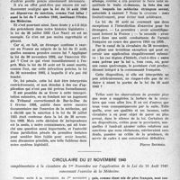 1406 - Page 1383 - Partie professionnelle, Hygiène, Assistance, Mutualité, Intérêts Corporatifs, Variétés. A propos d’une nouvelle circulaire, relative a l’application de la loi du 16 mai 1940. Les lacunes de la législation actuelle / Circulaire du 27 novembre 1940. complémentaire à la circulaire du 1er Novembre sur l’application de la Loi du 16 Août 1940 concernant l’exercice de la Médecine