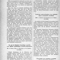 1447 - Page 1424 - Partie scientifique. L’actualité scientifique. Les Sociétés Savantes. Paris. Société médicale des hôpitaux de Paris. L’incompatibilité habituelle de la maladie d’Addison et de la tuberculose pulmonaire active, (26-7-1940) / Un cas de dilatation bronchique mortelle avec lésions syphilitiques broncho-pulmonaires, (2-8-1940) / Syndrome oculo-articulaire avec épistaxis dans la dysenterie bacillaire, (9-8-1940) / Chloropénie avec azotémie et alcalose dans la dysenterie bacillaire, (9-8-1940)